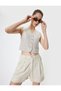 Linen Blend Shorts with Mini Cuffs, Pleated, Pocket Detail, Buttoned