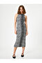 Leopard Print Slim Fit Midi Dress - Sleeveless and Slit Detail - 3