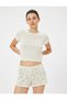 Mini Shorts Pajama Bottoms with Floral Button Detail