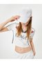 V-Neck Printed Cropped T-Shirt - Short Sleeve, Slim Fit
