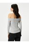 Madonna Collar Off-The-Shoulder T-Shirt Long Sleeve Ribbed - 4