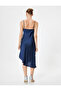 Midi Satin Evening Dress with Rope Straps, Degaje Collar, Asymmetrical Cut - 4