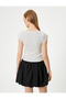 V-Neck T-Shirt Polka Dot Shirred Short Sleeve - 4