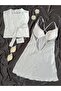 Ecru Deluxe Silky Satin Nightgown Dressing Gown Set - 2