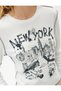 Long Sleeve New York T-Shirt Printed Crew Neck Slim Fit Viscose Fabric Blended - 5