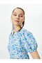 Balloon Sleeve Floral Dress Midi Length Comfortable Fit Crew Neck Textured