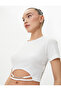 Crop T-Shirt Metal Accessory Detailed Short Sleeve Crew Neck