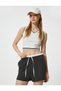 Cotton Mini Shorts - Double Waist Detail, Pocket and Comfortable Fit - 2