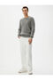 Basic Knitwear Sweater with Fabric Detail Crew Neck - 2