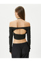 Boat Neck Crop T-Shirt Long Sleeve with Tie Detail - 4