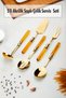 5 Piece Gold Serving Set & Serving Presentation Set Amber (Lovel / Colander / Spatula / Fork / Spoon)