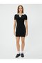 Polo Neck Mini Dress Short Sleeve Cotton Color Contrast - 3