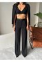 BLACK HIGH WAIST PALAZZO MODEL BELTED BOL TROUSERS CREPE PANT - 6