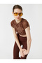 Patterned Crop T-Shirt Short Sleeve Crew Neck