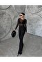 Black High Waist Belted Crepe Fabric Spanish Leg Trousers - 3