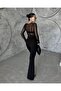 Black High Waist Belted Crepe Fabric Spanish Leg Trousers - 4