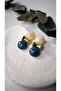 Blue&Cream Stone Zr Brand Gold Bead Earrings - 2