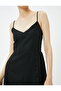 Linen Midi Dress - Double Breasted Collar and Button Detailed Thin Straps - 5