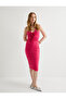 Midi Pencil Evening Dress Draped Rose Applique Detailed V-Neck Slim Fit - 4