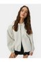 Oversize Bomber Jacket Fleece Zippered Round Neck Long Sleeve Pocket