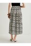 Ethnic Patterned Viscose Midi Skirt - Slit and Elastic Waist - 4