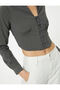 Shirt Collar Crop Blouse Slim Fit Long Sleeve Corset Look - 5