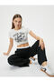 Printed Crop T-Shirt Knot Detailed Short Sleeve Crew Neck Slim Fit Cotton