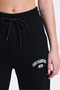 Women's Black Two-Thread Combed Cotton Embroidered Corded Regular Waist Jogger Sweatpants / School Sweatpants - 7