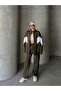 Oversize 3 Yarn Raised Garnied Zip-Up Bat Sleeve Wide Leg Tracksuit Set - 3