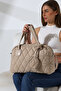 Beige Parachute Fabric Mini Wallet Detailed Quilted Patterned Crossbody Wide Women's Shoulder and Handbag - 3