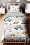 Blue Construction Vehicles Patterned Single Baby Kids Duvet Cover Set - 2