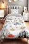 Blue Construction Vehicles Patterned Single Baby Kids Duvet Cover Set