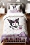Purple Bow Sleepy Kuromi Patterned Single Baby Kids Duvet Cover Set - 2