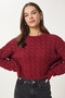 Crew Neck Knitted Motif Sweater Claret Red Lmx0040