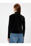Velvet T-Shirt with Stand Collar and Window Detail, Long Sleeves - 4