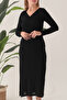 Women's Cross Neck Slit Long Sleeve Viscose Dress - 4