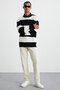 Narvık Men's Recyle Soft Crew Neck Hair Knit Patterned Knitwear Black/Ecru Sweater - 2