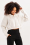 Crop Hooded Zippered Kangaroo Pocket Raster Hoodie Ecru Women's Sweatshirt - Lumen - 5