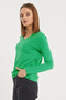 Women's Long Sleeve V Neck Basic Cotton Knitted Blouse - 2