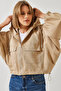 Women's Beige Hooded Short Jacket 60451002 - 3