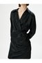 Mini Satin Dress Wrap Shirt Collar Long Sleeve - 5