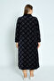 Print Navy Blue Zip Long Sleeve Cotton Velvet Long Women's Plus Size Dress - 4