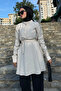 تونيك نسائي كريمي مودال مع جيوب وحزام - 5