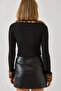 Women's Black Leopard Plush Zippered Cardigan 60261015 - 4