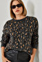 Women's Anthracite Crew Neck Patterned Knitwear Sweater 241191 60251991 - 4