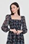 Women's Black Gipeli Square Neck Printed Chiffon Dress Dp100361 - 4