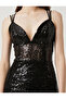Sequined Midi Length Evening Dress with Cross Straps and Slit - 5