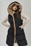 Hooded Double-Sided Fleece Detailed Inflatable Vest Black-Stone 8227 - 5