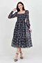 Women's Black Gipeli Square Neck Printed Chiffon Dress Dp100361