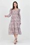 Women's Beige Printed Square Neck Gipeli Chiffon Dress Dp100361 - 3